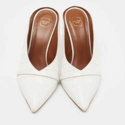 Pre Owned Malone Souliers White Croc Embossed Leather Constance Mules Size 37.5