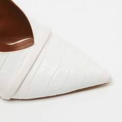 Pre Owned Malone Souliers White Croc Embossed Leather Constance Mules Size 37.5
