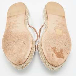 Pre Owned Malone Souliers White/Brown Leather Sienna Flat Espadrille Mules Size 35
