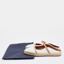 Pre Owned Malone Souliers White/Brown Leather Sienna Flat Espadrille Mules Size 35