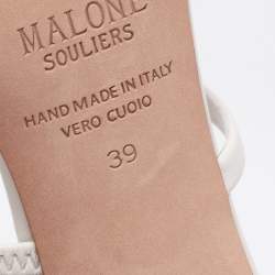 Pre Owned Malone Souliers Silver Leather and Suede Crystal Embellished Slide Sandals Size 39