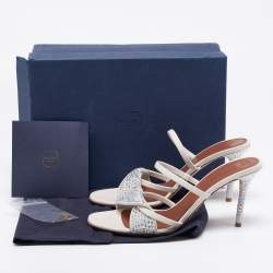 Pre Owned Malone Souliers Silver Leather and Suede Crystal Embellished Slide Sandals Size 39