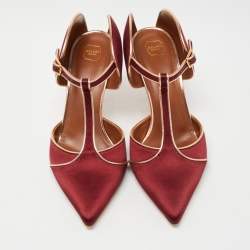 Pre Owned Malone Souliers Burgundy Satin Imogen Mules Size 38.5