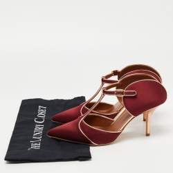 Pre Owned Malone Souliers Burgundy Satin Imogen Mules Size 38.5