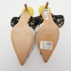 Pre Owned Malone Souliers x Emanuel Ungaro White/Black Polka Dot Satin and Lace Maisie Mules Size 36