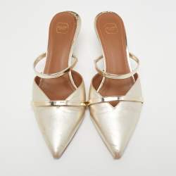 Pre Owned Malone Souliers Gold Leather Frankie Mules Size 38.5