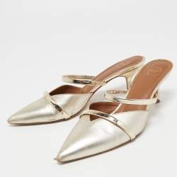Pre Owned Malone Souliers Gold Leather Frankie Mules Size 38.5