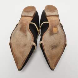 Pre Owned Malone Souliers Black/Gold Satin and Leather Maureen Sandals Size 37.5