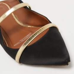 Pre Owned Malone Souliers Black/Gold Satin and Leather Maureen Sandals Size 37.5