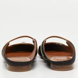 Pre Owned Malone Souliers Black/Gold Satin and Leather Maureen Sandals Size 37.5