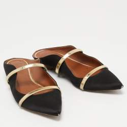 Pre Owned Malone Souliers Black/Gold Satin and Leather Maureen Sandals Size 37.5