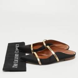 Pre Owned Malone Souliers Black/Gold Satin and Leather Maureen Sandals Size 37.5
