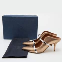 Pre Owned Malone Souliers Metallic Beige/Silver Leather Maureen Pointed Toe Mules Size 39