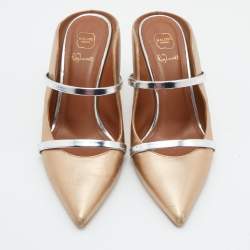 Pre Owned Malone Souliers Metallic Beige/Silver Leather Maureen Pointed Toe Mules Size 39