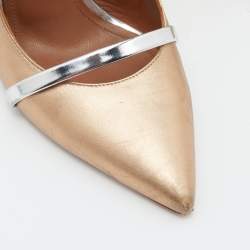 Pre Owned Malone Souliers Metallic Beige/Silver Leather Maureen Pointed Toe Mules Size 39