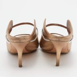 Pre Owned Malone Souliers Metallic Beige/Silver Leather Maureen Pointed Toe Mules Size 39