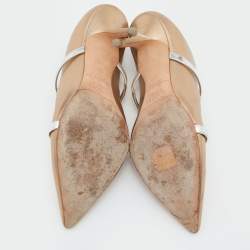 Pre Owned Malone Souliers Metallic Beige/Silver Leather Maureen Pointed Toe Mules Size 39