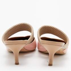 Pre Owned Malone Souliers Pink/Beige Leather and Cord Maisie Pointed Toe Mules Size 37