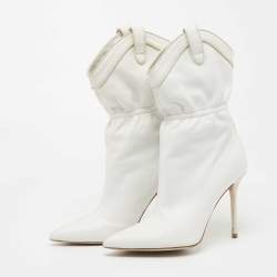 Pre Owned Malone Souliers White Leather Daisy Booties Size 37.5
