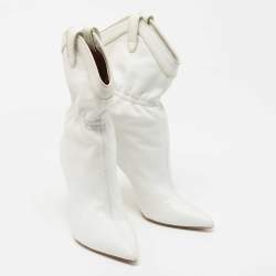 Pre Owned Malone Souliers White Leather Daisy Booties Size 37.5