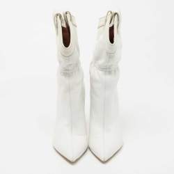 Pre Owned Malone Souliers White Leather Daisy Booties Size 37.5