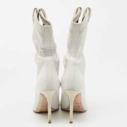 Pre Owned Malone Souliers White Leather Daisy Booties Size 37.5
