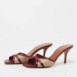 Pre Owned Malone Souliers Two Tone Leather Perla Slide Sandals Size 37.5