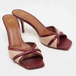 Pre Owned Malone Souliers Two Tone Leather Perla Slide Sandals Size 37.5