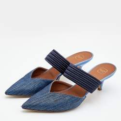 Pre Owned Malone Souliers Navy Blue Fabric and Woven Cord Maisie Mules Size 39