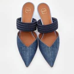 Pre Owned Malone Souliers Navy Blue Fabric and Woven Cord Maisie Mules Size 39