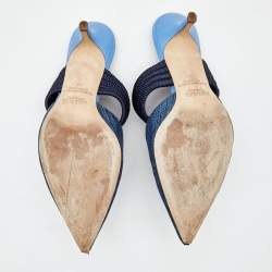 Pre Owned Malone Souliers Navy Blue Fabric and Woven Cord Maisie Mules Size 39