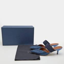 Pre Owned Malone Souliers Navy Blue Fabric and Woven Cord Maisie Mules Size 39