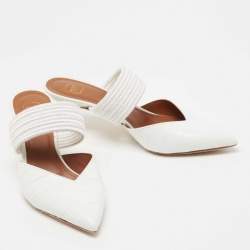 Malone Souliers White Croc Embossed Leather Maisie Mules Size 36