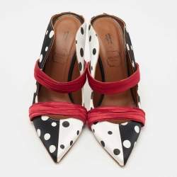 Pre Owned Malone Souliers Tricolor Polka Dot Satin Maureen Mules Size 38