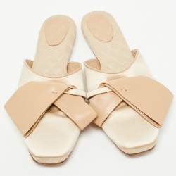 Pre Owned Malone Souliers Two Tone Satin and Leather Bow Flat Mules Size 37
