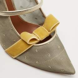 Pre Owned Malone Souliers Metallic Mesh and Velvet Marguerite Bow Mules Size 38.5