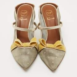 Pre Owned Malone Souliers Metallic Mesh and Velvet Marguerite Bow Mules Size 38.5