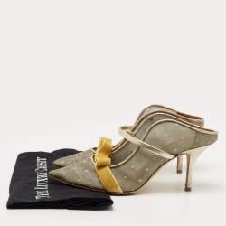 Pre Owned Malone Souliers Metallic Mesh and Velvet Marguerite Bow Mules Size 38.5