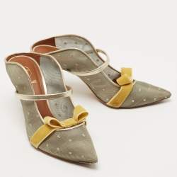 Pre Owned Malone Souliers Metallic Mesh and Velvet Marguerite Bow Mules Size 38.5