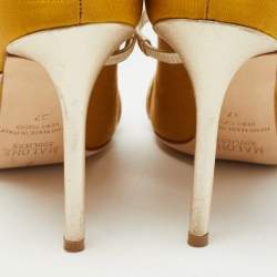 Pre Owned Malone Souliers Yellow/Gold Canvas and Leather Maureen Mules Size 37