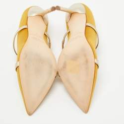 Pre Owned Malone Souliers Yellow/Gold Canvas and Leather Maureen Mules Size 37