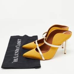 Pre Owned Malone Souliers Yellow/Gold Canvas and Leather Maureen Mules Size 37