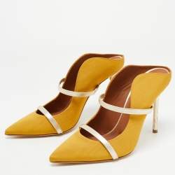 Pre Owned Malone Souliers Yellow/Gold Canvas and Leather Maureen Mules Size 37