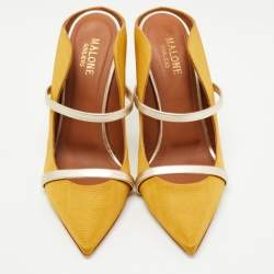 Pre Owned Malone Souliers Yellow/Gold Canvas and Leather Maureen Mules Size 37