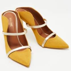 Pre Owned Malone Souliers Yellow/Gold Canvas and Leather Maureen Mules Size 37