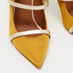 Pre Owned Malone Souliers Yellow/Gold Canvas and Leather Maureen Mules Size 37