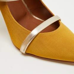 Pre Owned Malone Souliers Yellow/Gold Canvas and Leather Maureen Mules Size 37