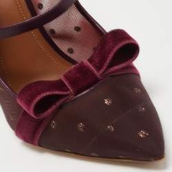 Malone Souliers Burgundy Mesh and Velvet Marguerite Bow Mules Size 38