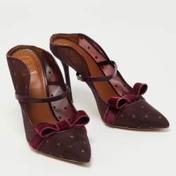 Malone Souliers Burgundy Mesh and Velvet Marguerite Bow Mules Size 38