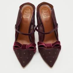 Malone Souliers Burgundy Mesh and Velvet Marguerite Bow Mules Size 38